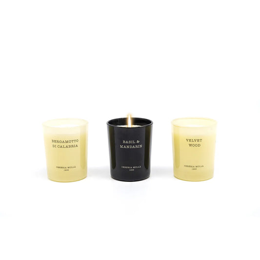 Luxury Gift Set 3 Small Jars - Bergamotto Di Calabria, Basil & Mandarin, Velvet Wood