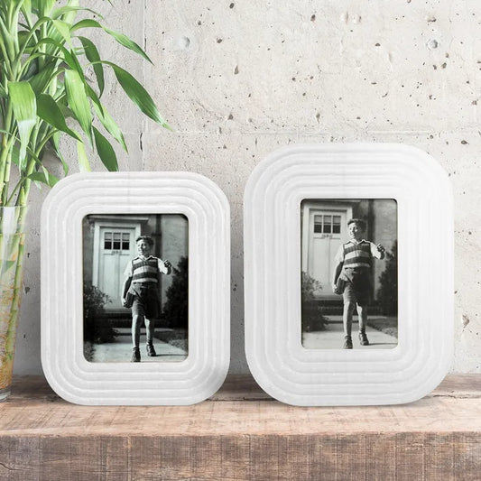 Semi White Glass Natural Carved Wood Photo Frame