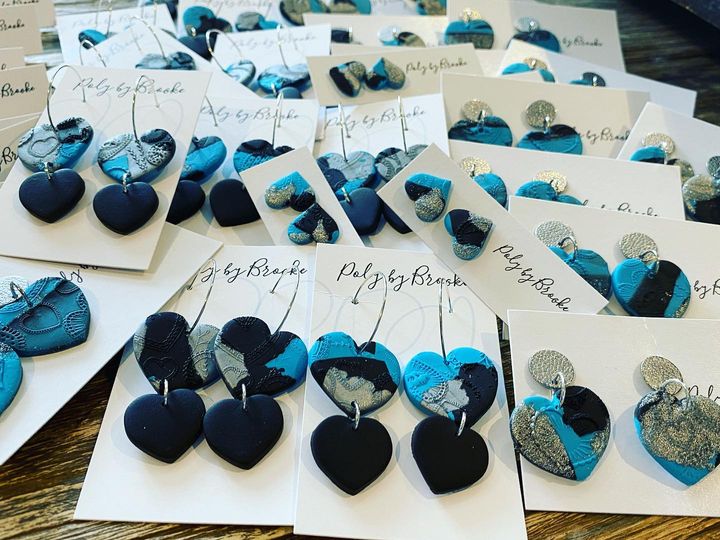 Blue handmade polymer clay earrings designed by Poly by Brooke