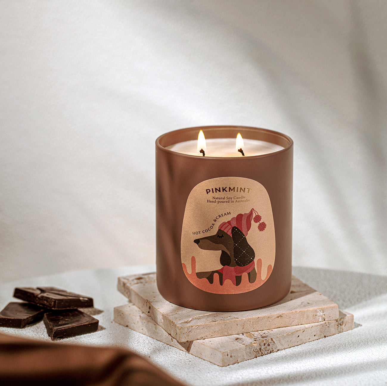 PINK MINT Hot Cocoa & Cream Double Wick Soy Candle