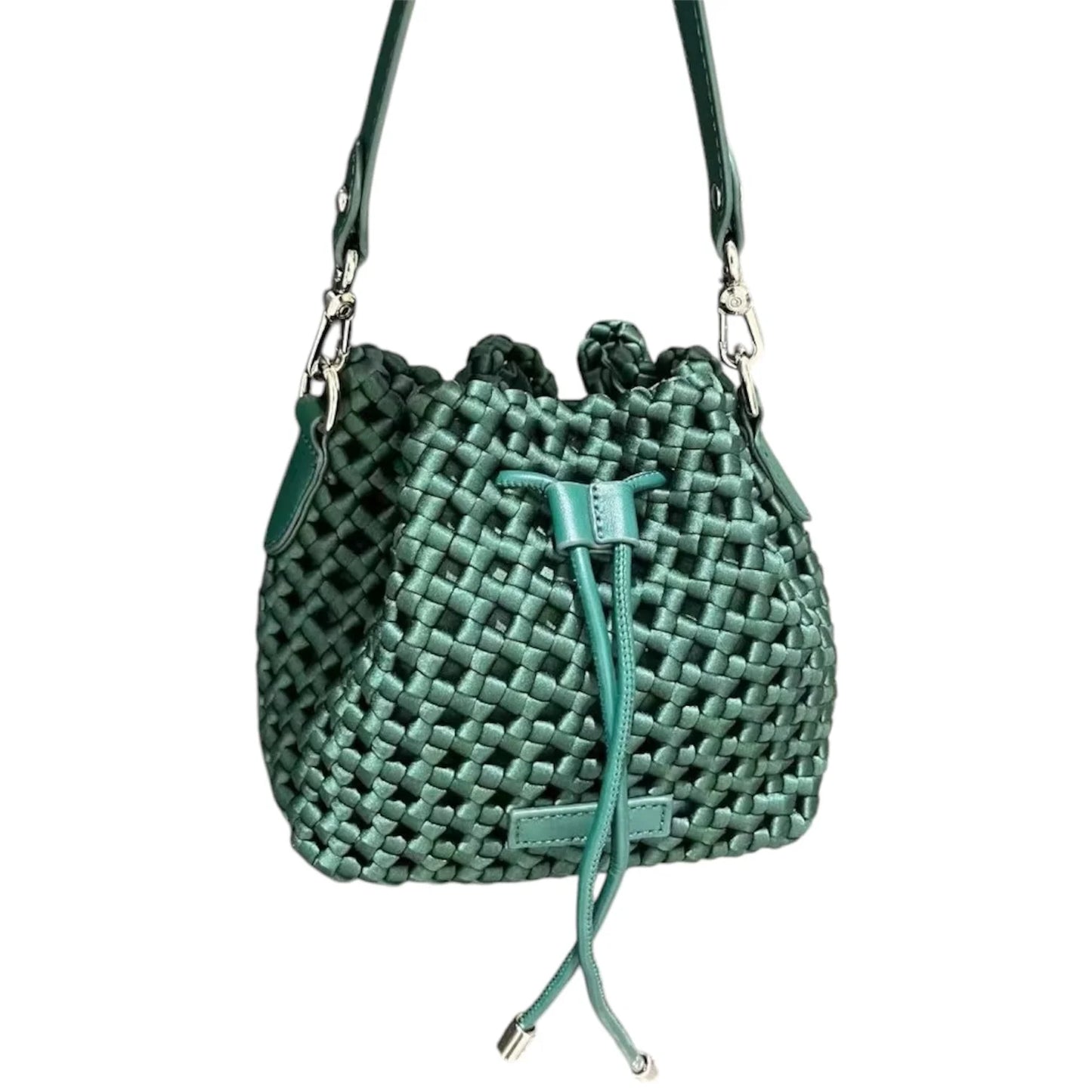 PJ Crossbody Satin Woven Bucket Bag - Emerald