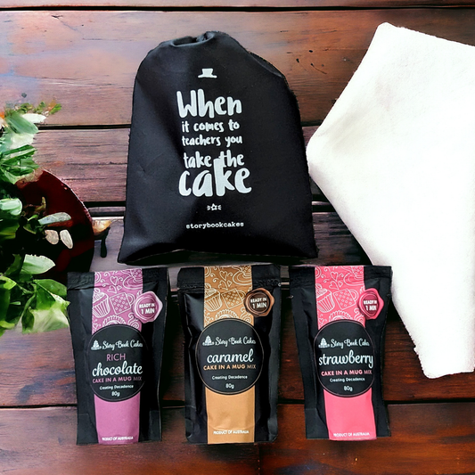 Teacher gift - Reusable gift bag with 3 x Cake in a mugs