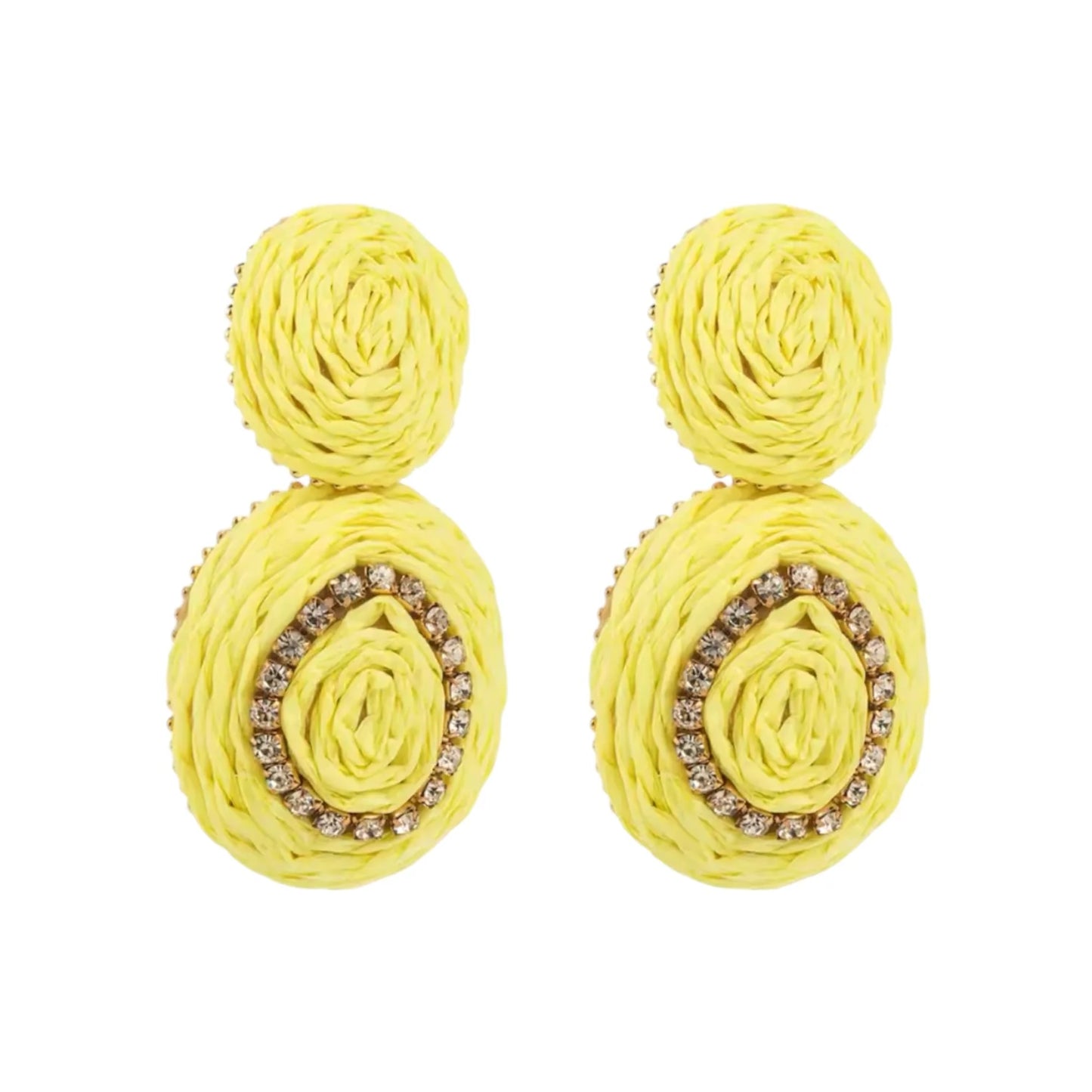 Raffy Raffia Earrings with Bling, Yellow