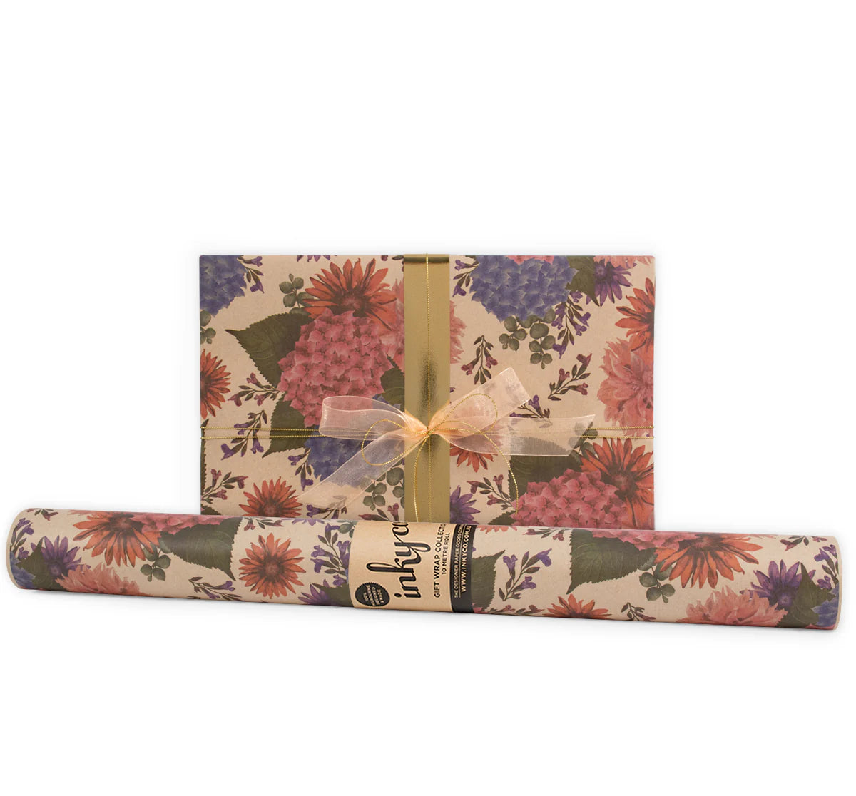 Hydrangea Posey Kraft - 5m Wrapping Paper Roll