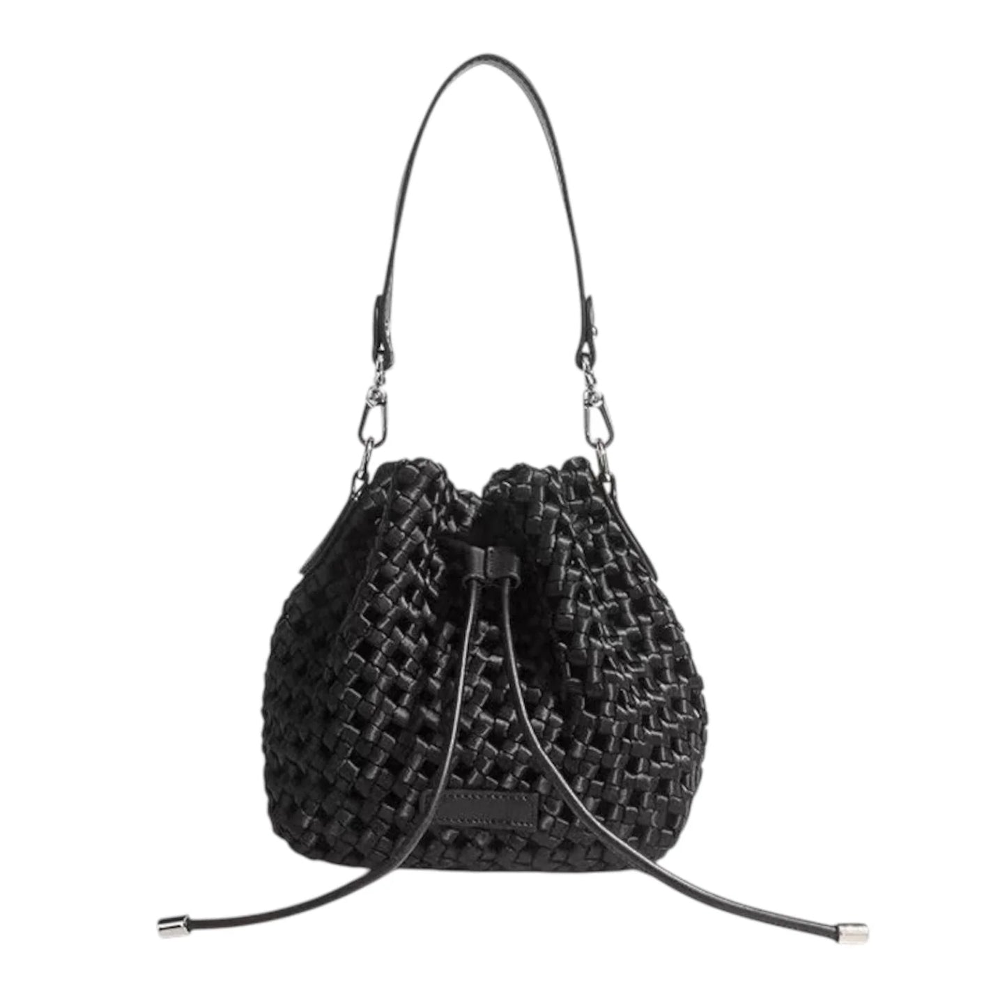 PJ Crossbody Satin Woven Bucket Bag - Black