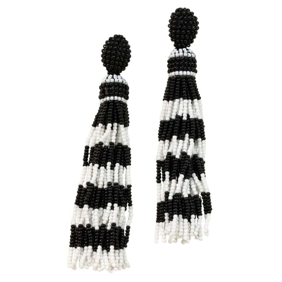 Cara Black and White Beaded Earring