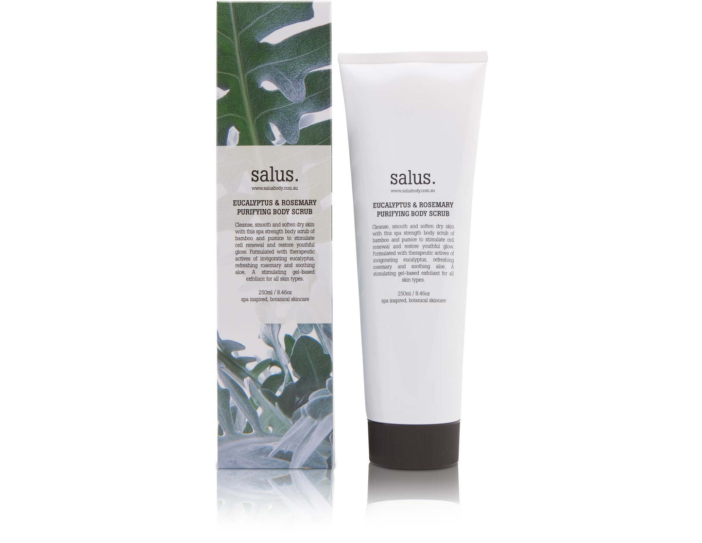 Eucalyptus body scrub product image with packaging
