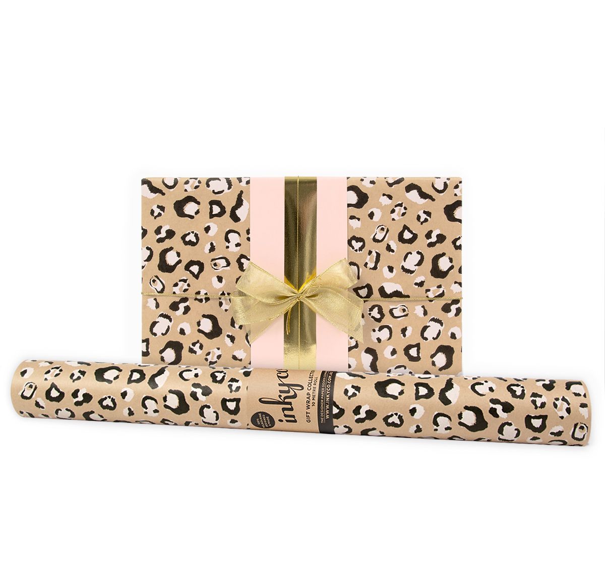 Lucious animal print featuring white and black inks on printed brown kraft paper