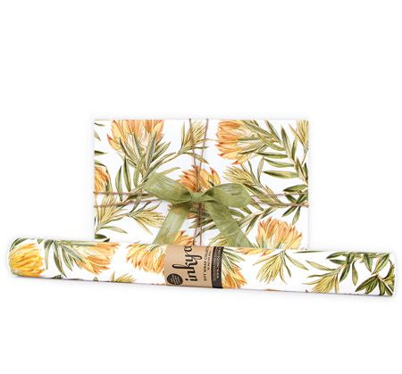 Vintage folage pattern prink with warm ink tones on matt white wrapping paper