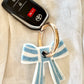 Stripey Bow Resin Keyrings: Green/White/ Silver