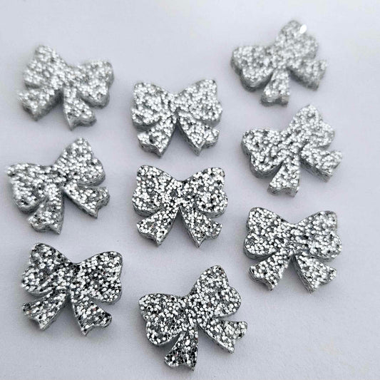 Silver Glitter Bow Stud