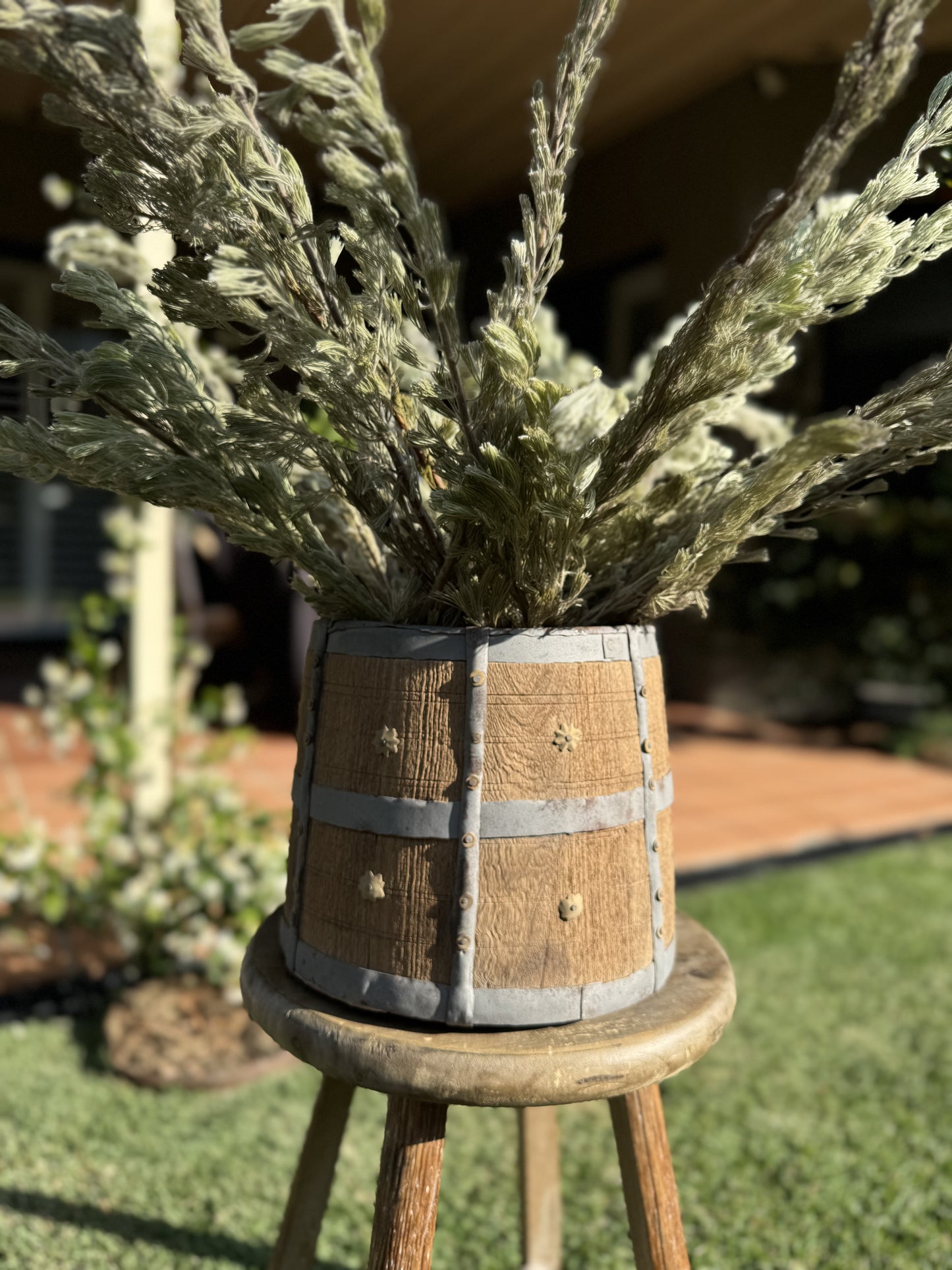 Vintage Wooden Metal Pot