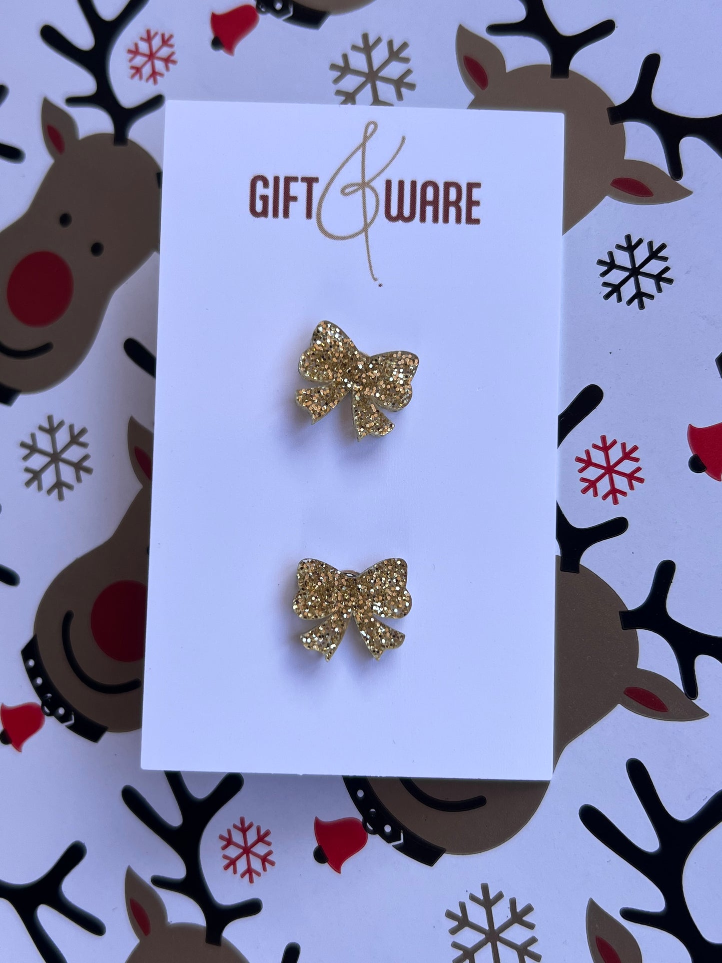 Gold Glitter Bow Stud