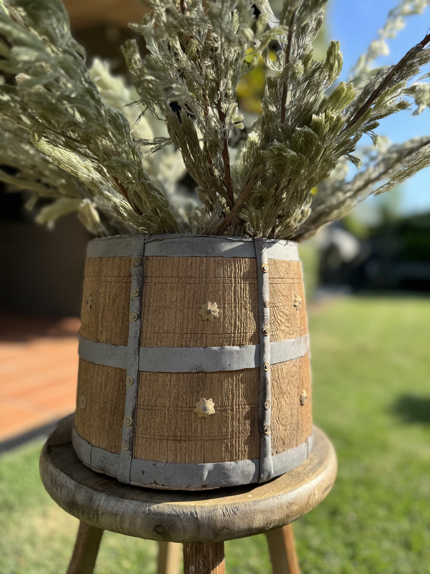 Vintage Wooden Metal Pot