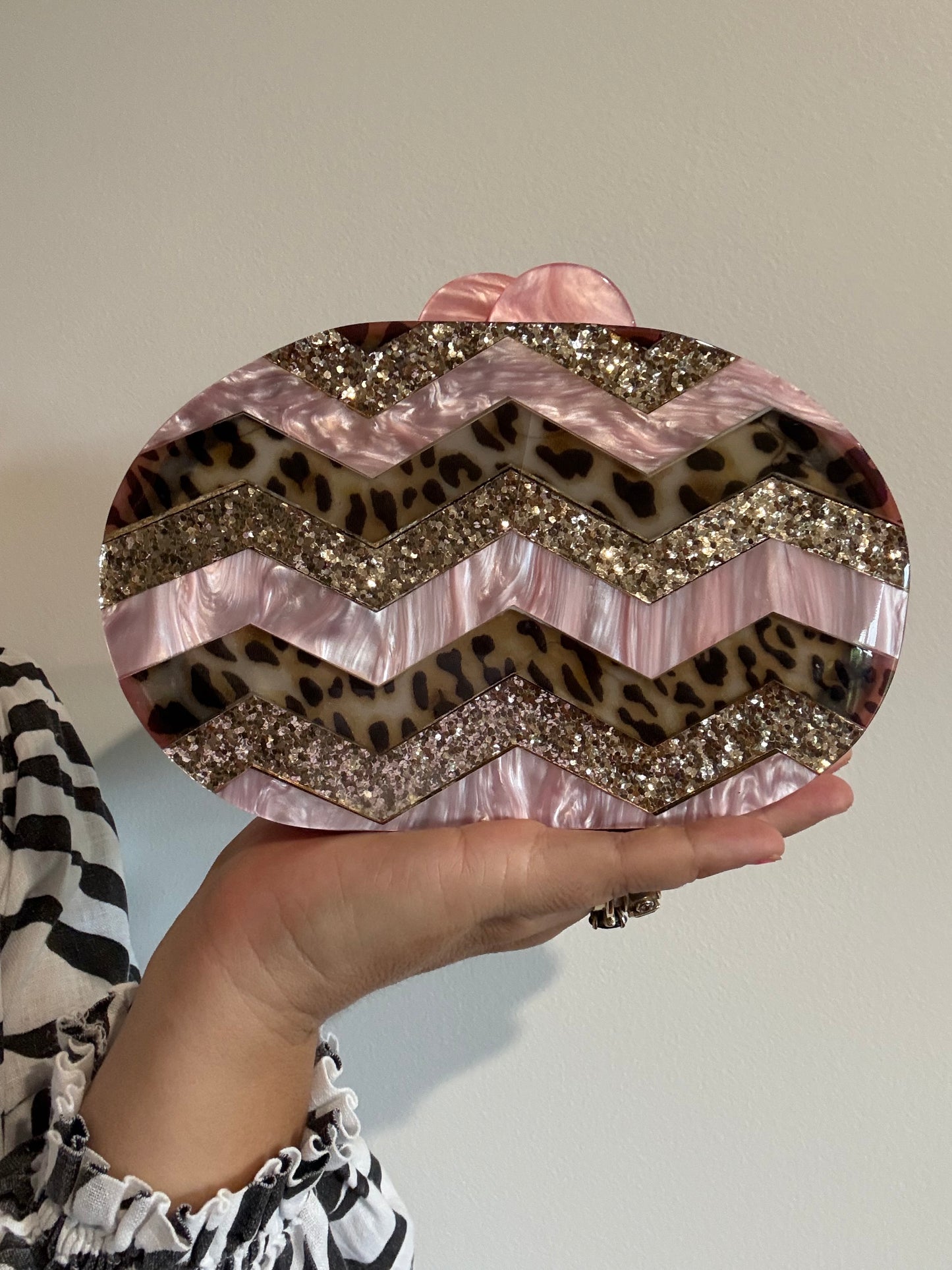 Leopard, Gold + Pink Aztec Acrylic Clutch