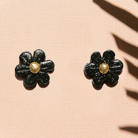Large Black Daisy Studs