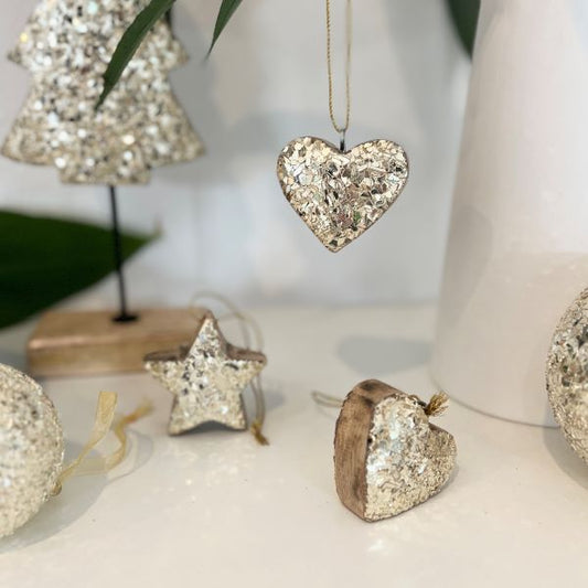 Lucia Beaded Timber Champagne Heart