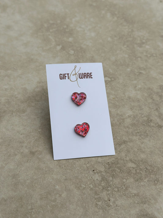 Acrylic Heart Stud - Red and Pink