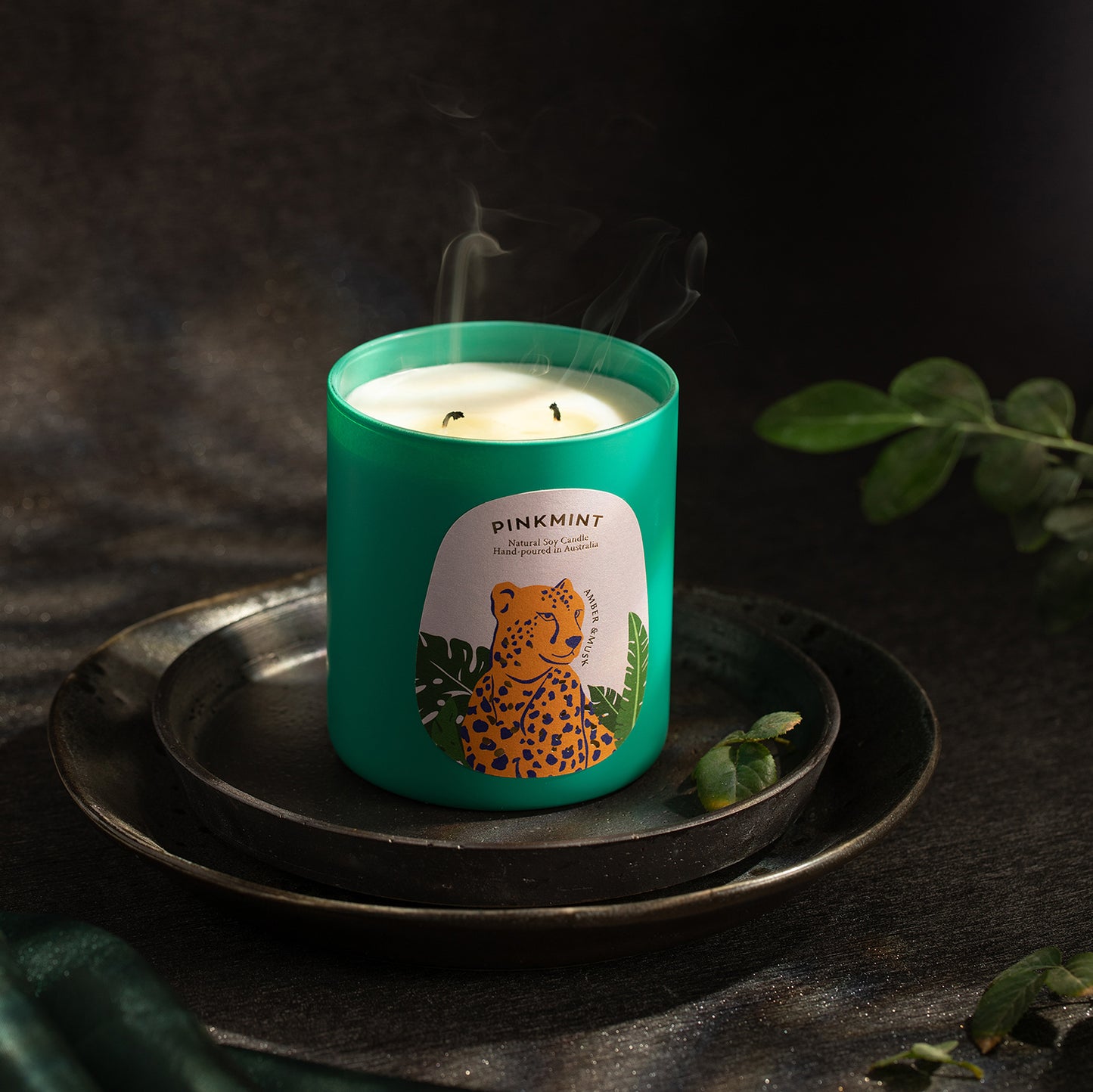 PINK MINT Amber & Musk Double Wick Soy Candle