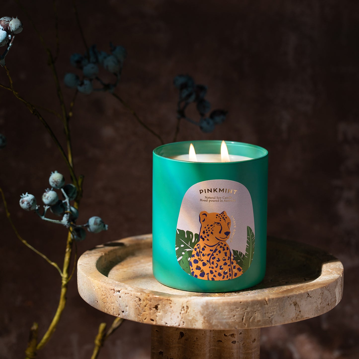 PINK MINT Amber & Musk Double Wick Soy Candle