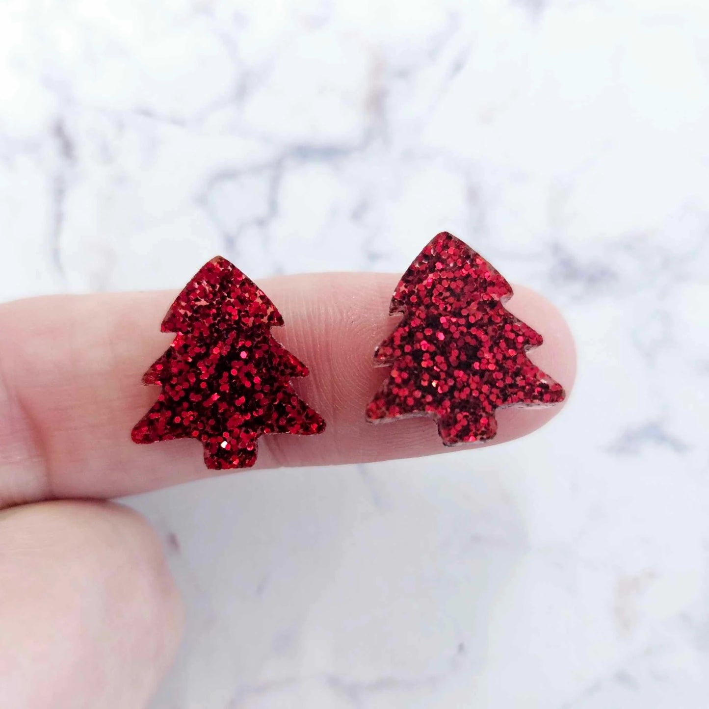 Red Glitter Tree Stud