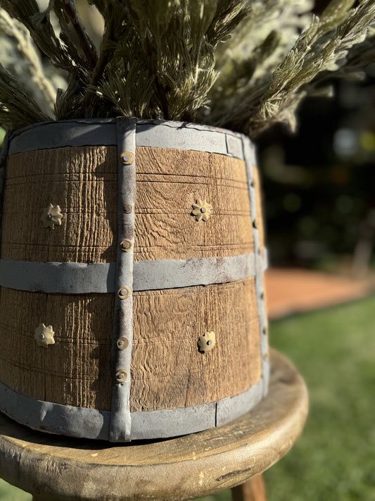 Vintage Wooden Metal Pot