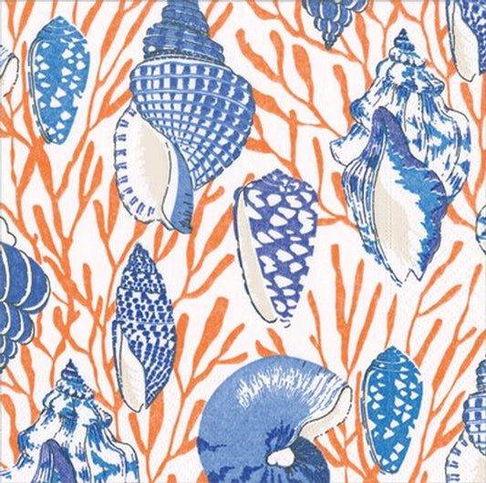 Shell Toile - Coral Blue COCKTAIL Napkins