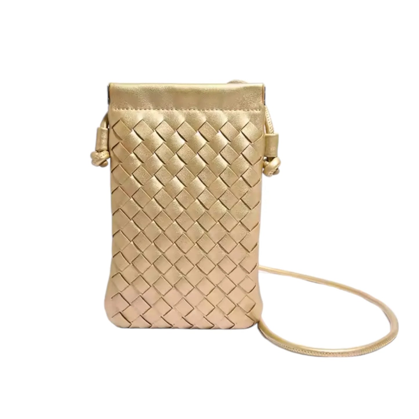 CALL ME Leather Weaved Crossbody Bag, Gold