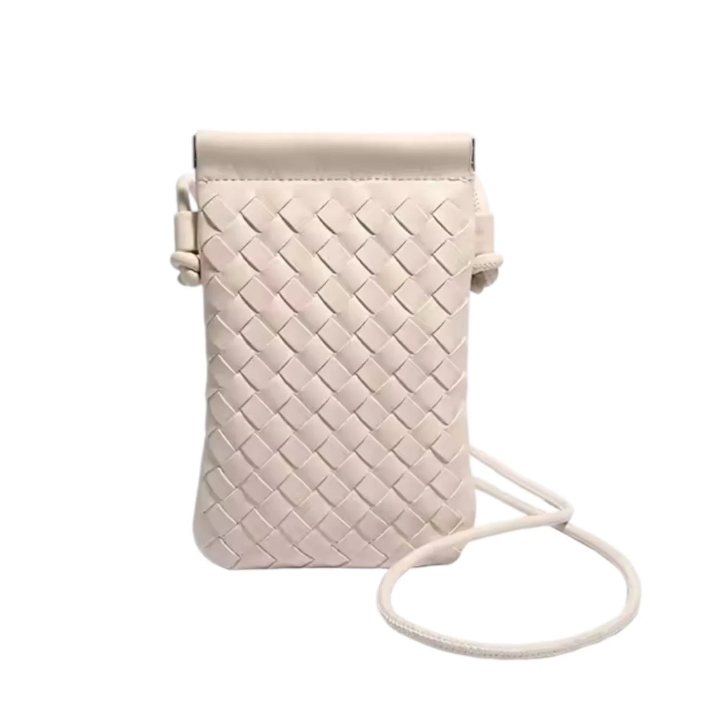 CALL ME Leather Weaved Crossbody Bag, White