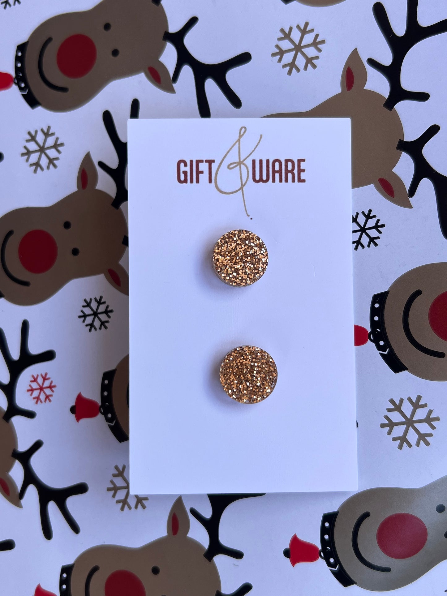 Gold Glitter Round Studs