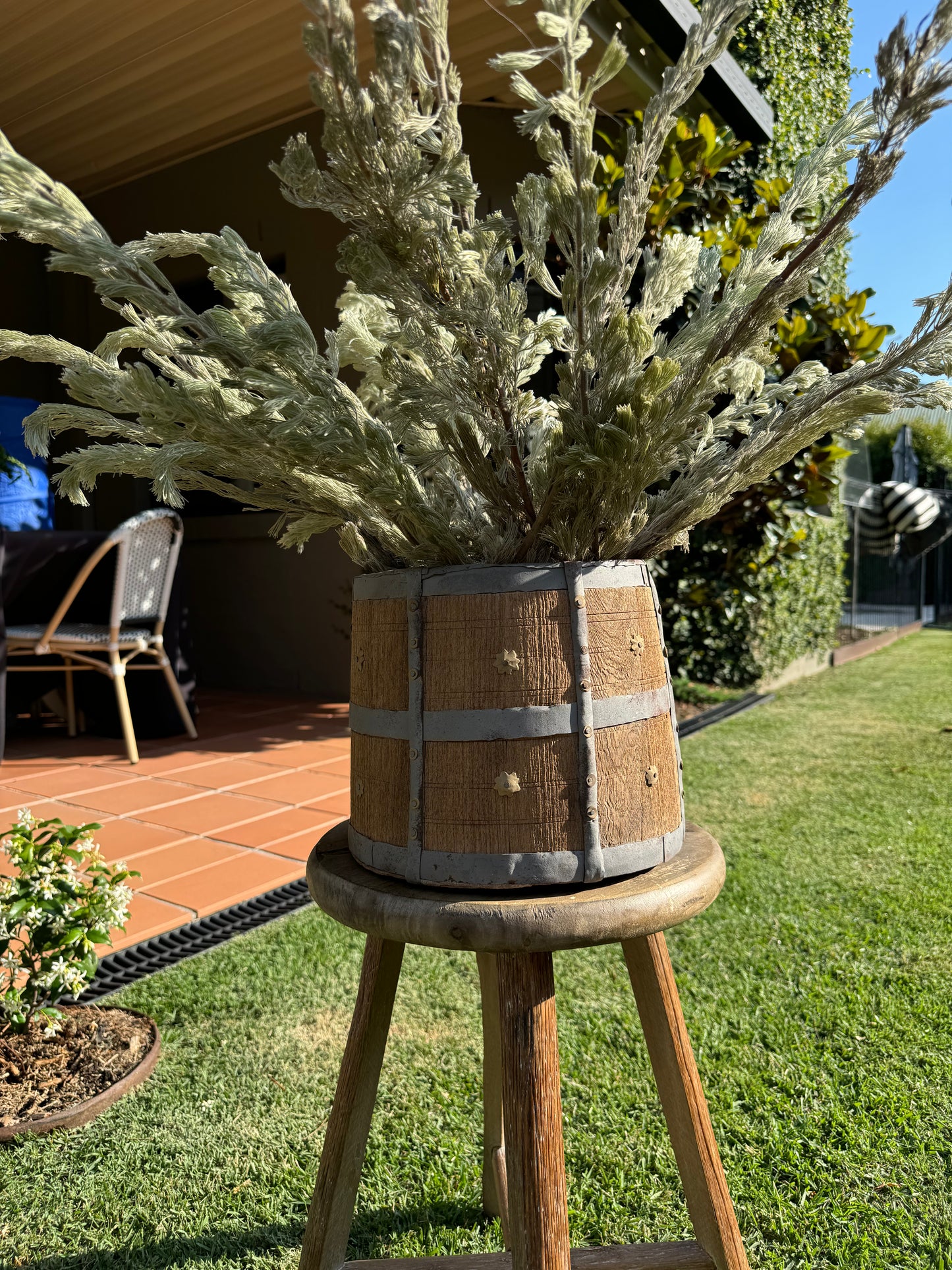 Vintage Wooden Metal Pot