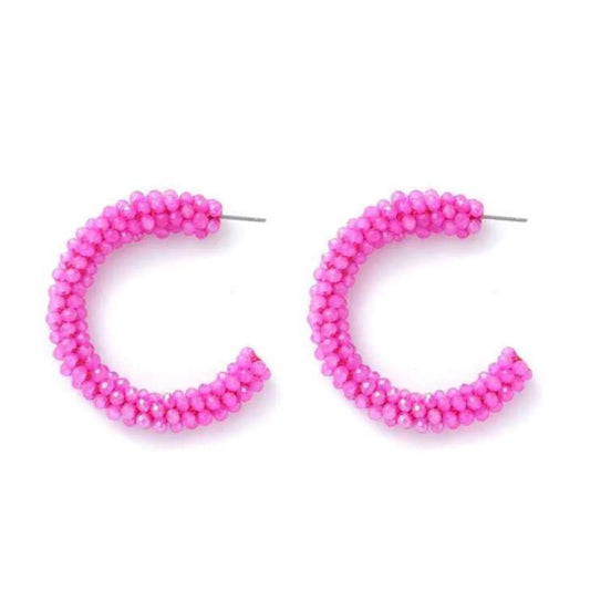 Macy Pink Beaded Statement Hoop Earrings