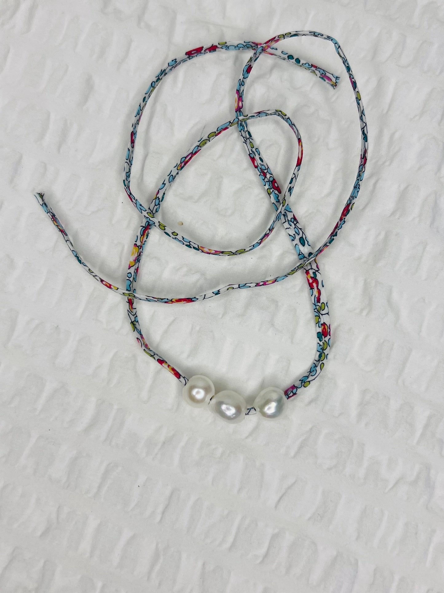 Liberty Necklace - Blue Floral Triple Pearl