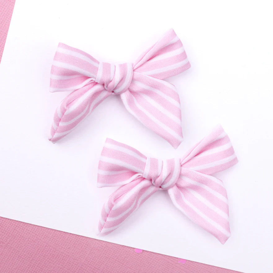 Pink Striped Bow Hair Clips
