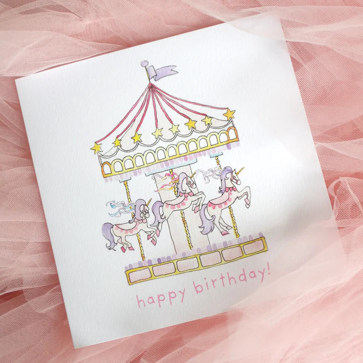 Large Unicorn Carousel Happy Birthday Card