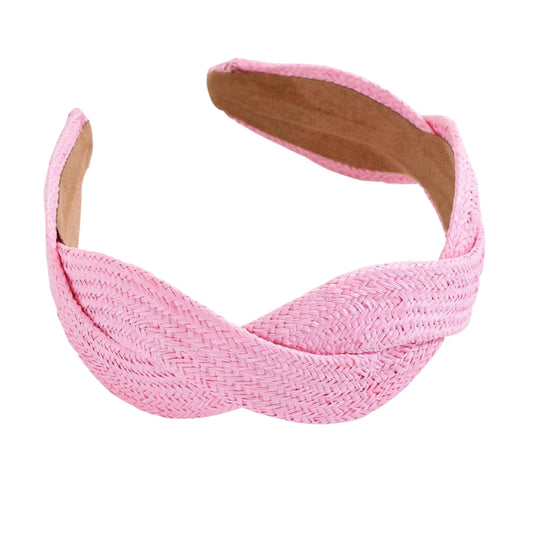 Maeve Twisted Raffia Headband- Pink