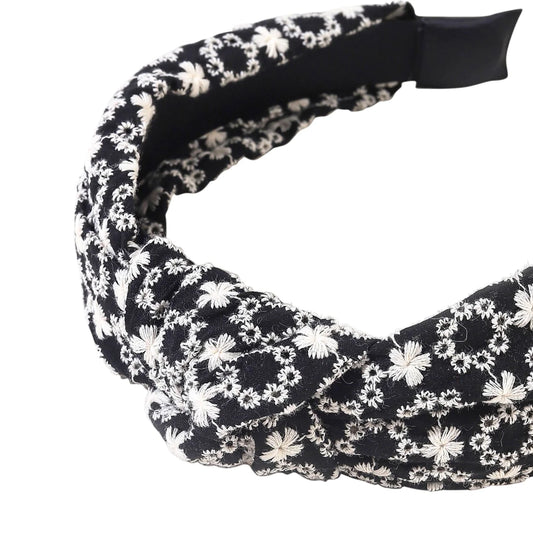 Susie Black and White Embroidery Headband