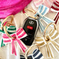 Stripey Bow Resin Keyrings: Green/White/ Silver