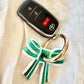 Stripey Bow Resin Keyrings: Green/White/ Silver