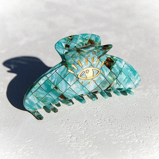 Hair Claw Teal Check
