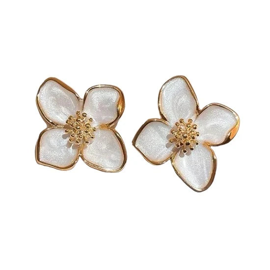 Maggie White Enamel Flower Stud Earrings