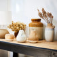 Decorative pears on a wooden table