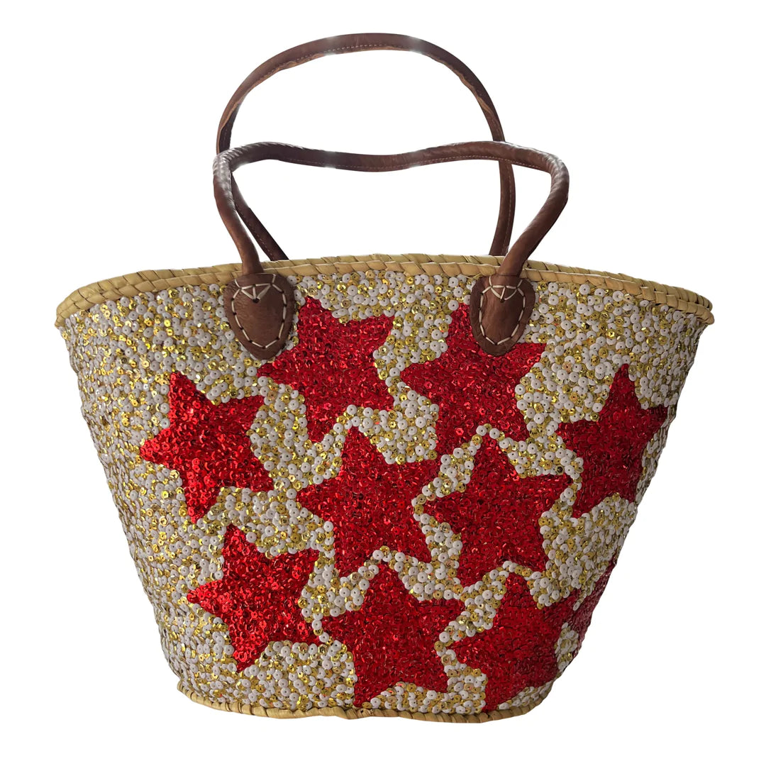 Gloria Red Star Sequin Basket Bag