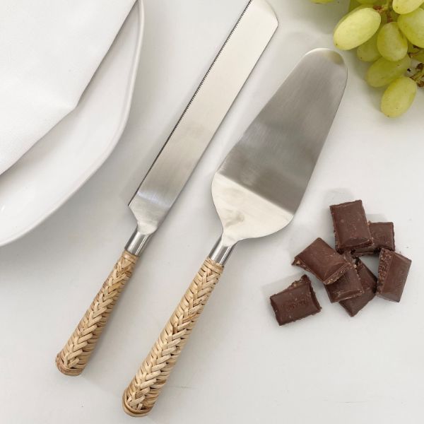 Wicker Natural Cake Server Set