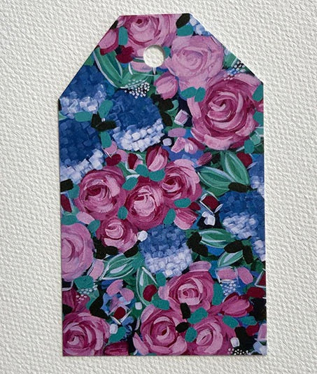 Floral gift tag with pink and blue accents