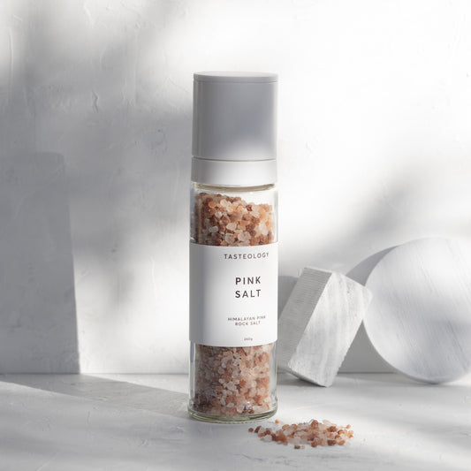 Pink rock salt with white lid