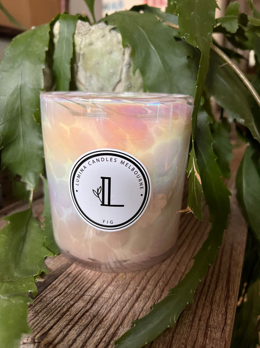 Double Wick Soy Candle in pink glass vessel