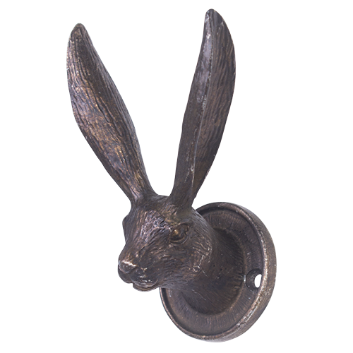 Pewter wall hook in the shape of a rabbitt with long ears
