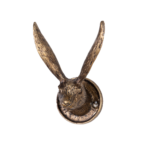 Metal wall hook in the shape of a rabbitt with long ears