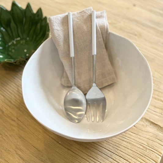 White Handle Salad Servers